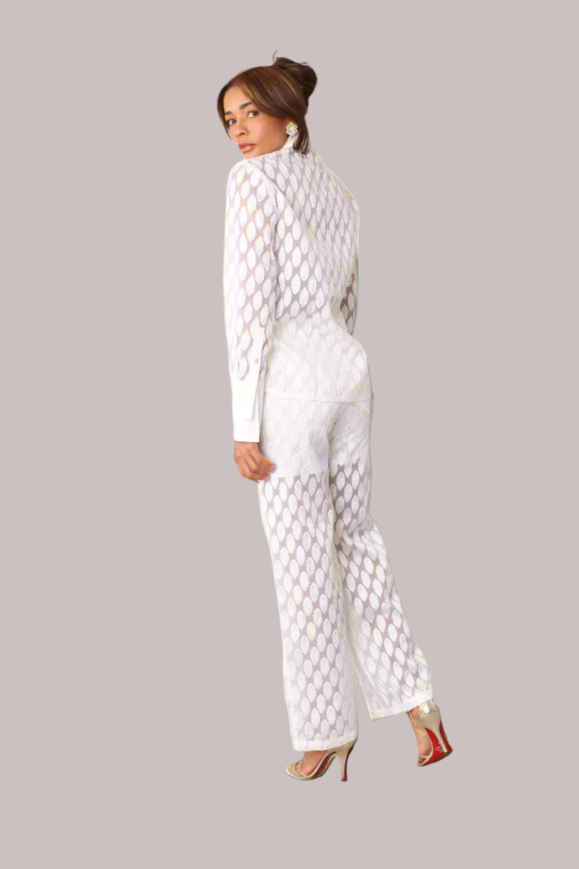 Eyelet Wide-Leg Pants - 82339 semi sheer white
