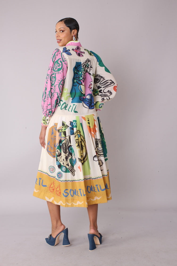 Artistic Print Shirt Dress -82425 graffiti midi casual beach vacation