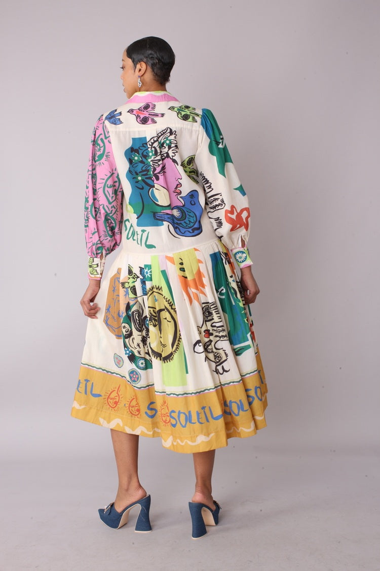Artistic Print Shirt Dress -82425 graffiti midi casual beach vacation