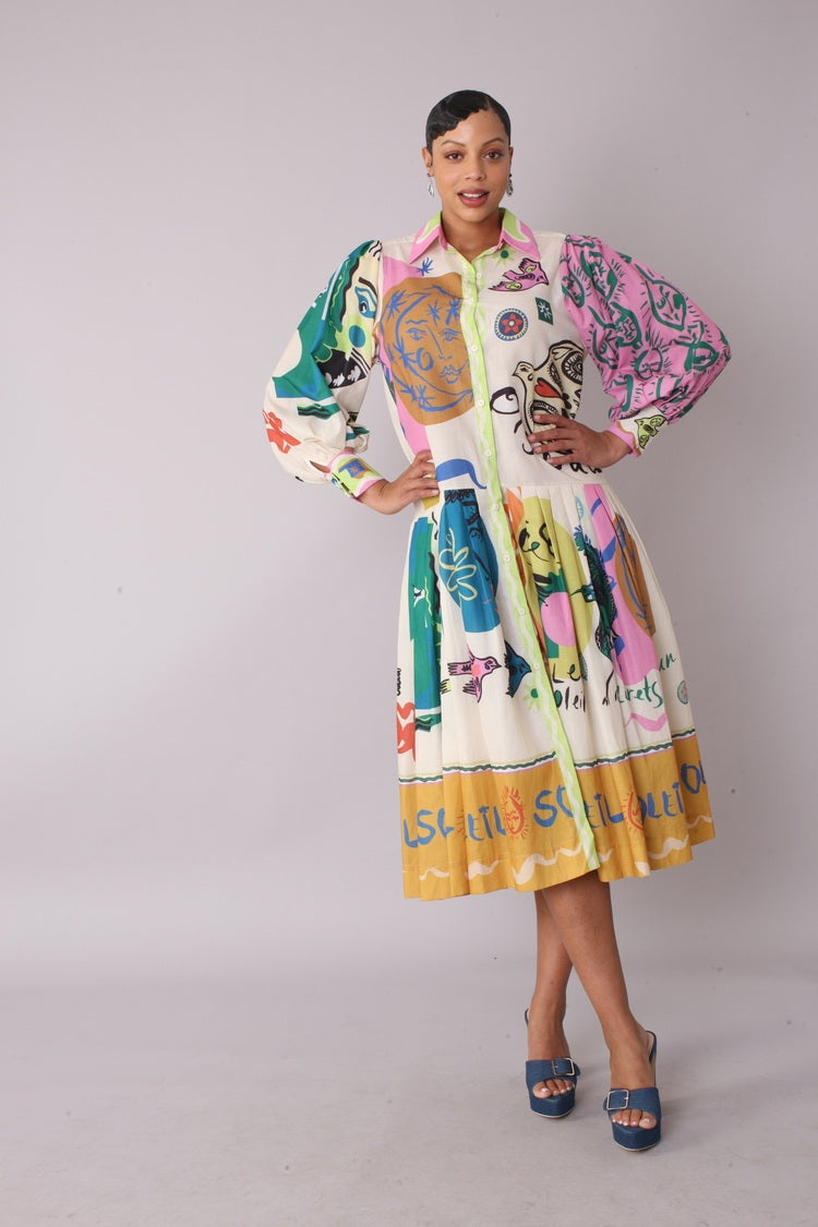 Artistic Print Shirt Dress -82425 graffiti midi casual beach vacation