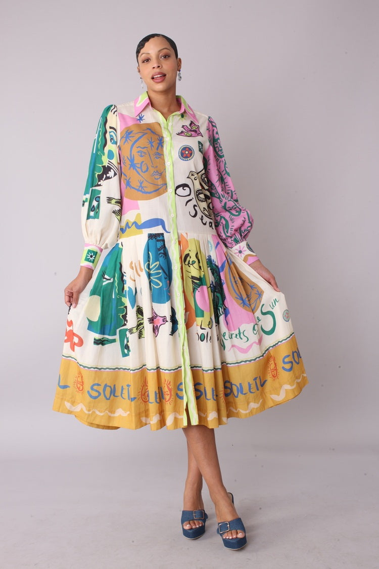Artistic Print Shirt Dress -82425 graffiti midi casual beach vacation