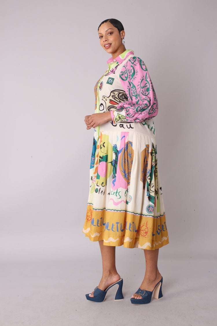 Artistic Print Shirt Dress -82425 graffiti midi casual beach vacation