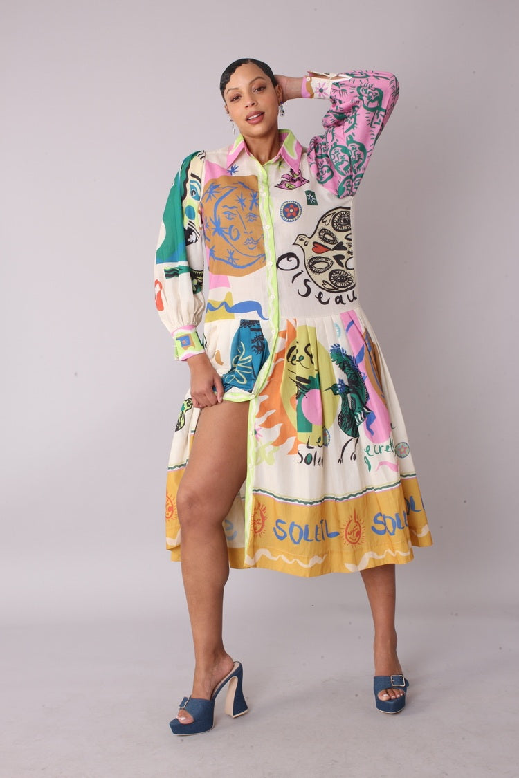 Artistic Print Shirt Dress -82425 graffiti midi casual beach vacation