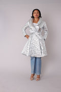 Silver Metallic Quilted Knee-Length Wrap Coat - 82653 Boutique jacket
