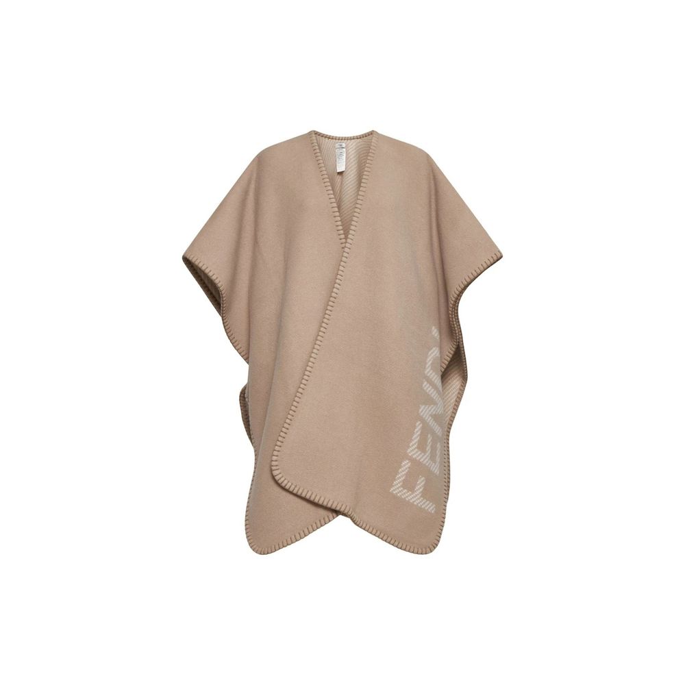 Fendi designer Wool And Cashmere Poncho shawl wrap ruana ladies bone beige cape