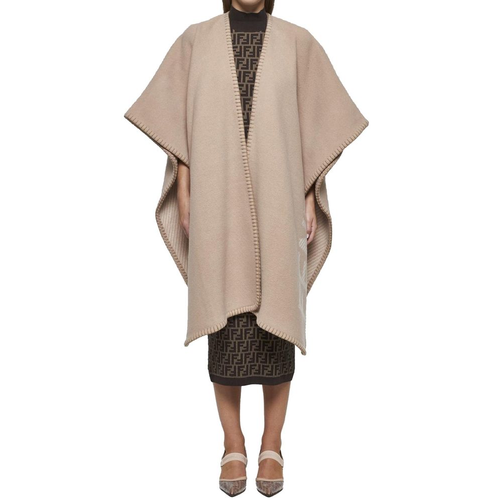 Fendi designer Wool And Cashmere Poncho shawl wrap ruana ladies bone beige cape