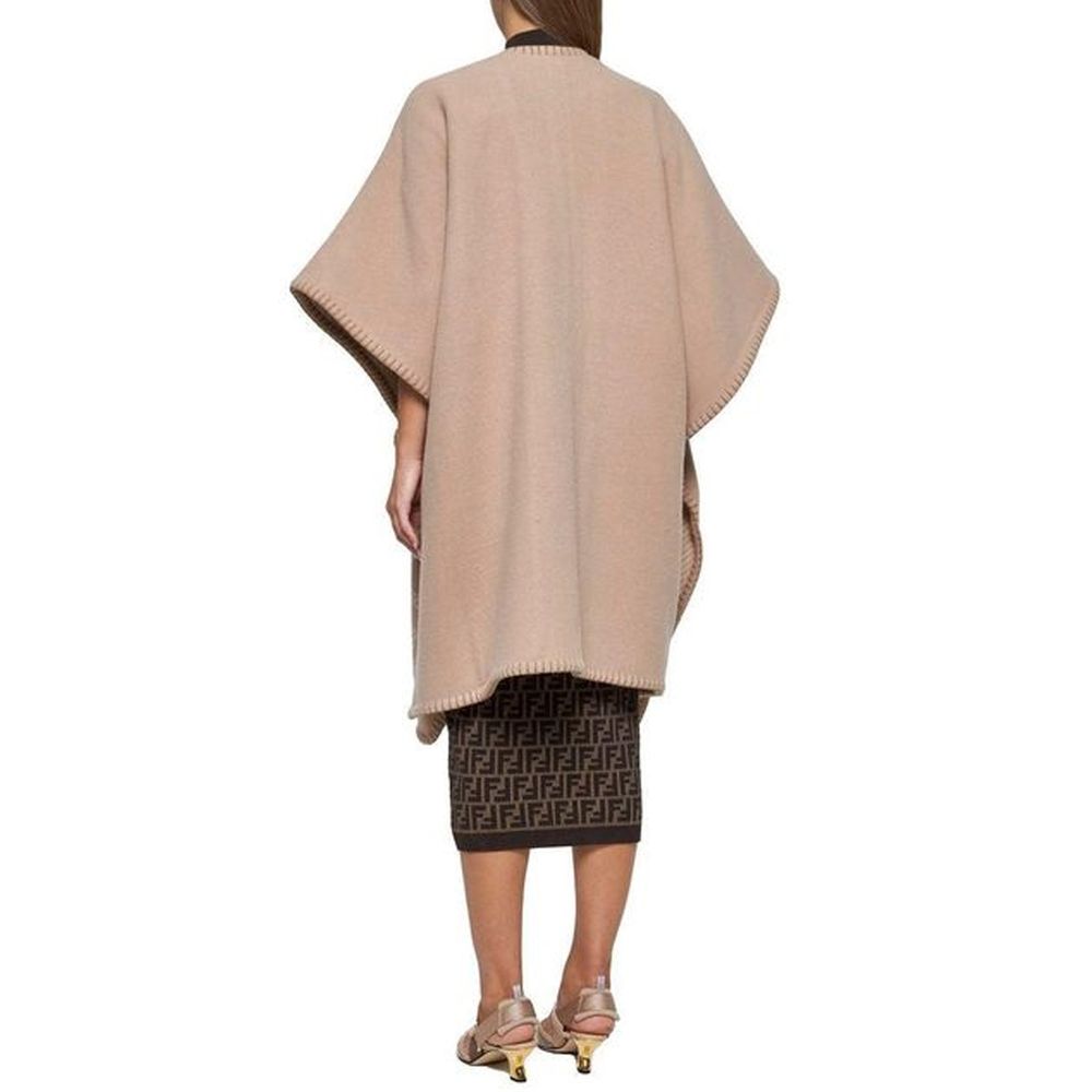 Fendi designer Wool And Cashmere Poncho shawl wrap ruana ladies bone beige cape