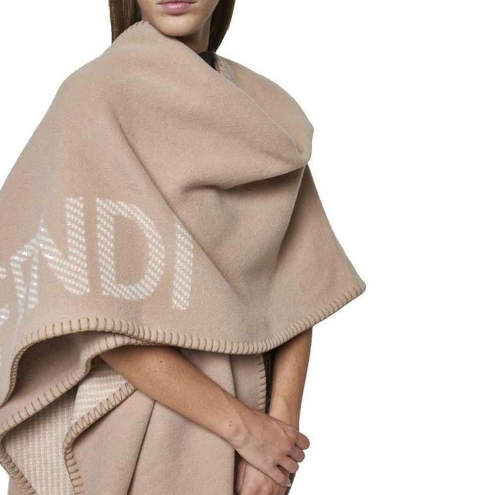Fendi designer Wool And Cashmere Poncho shawl wrap ruana ladies bone beige cape