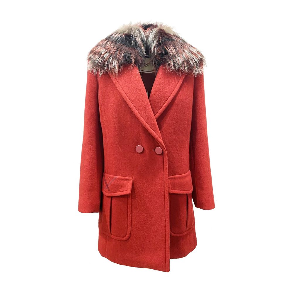 Fendi Fur Collar Wool Coat Red designer ladies overcoat wool Italy