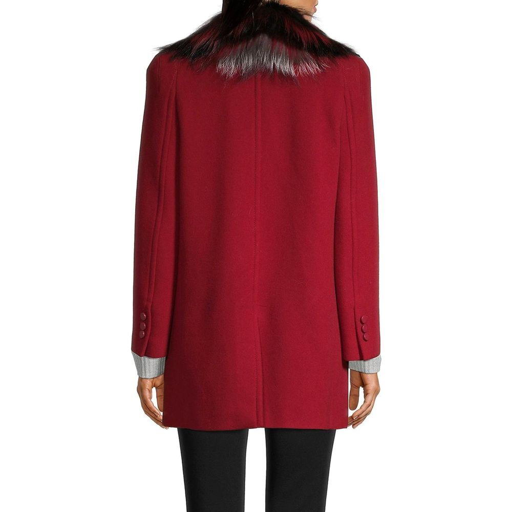 Fendi Fur Collar Wool Coat Red designer ladies overcoat wool Italy