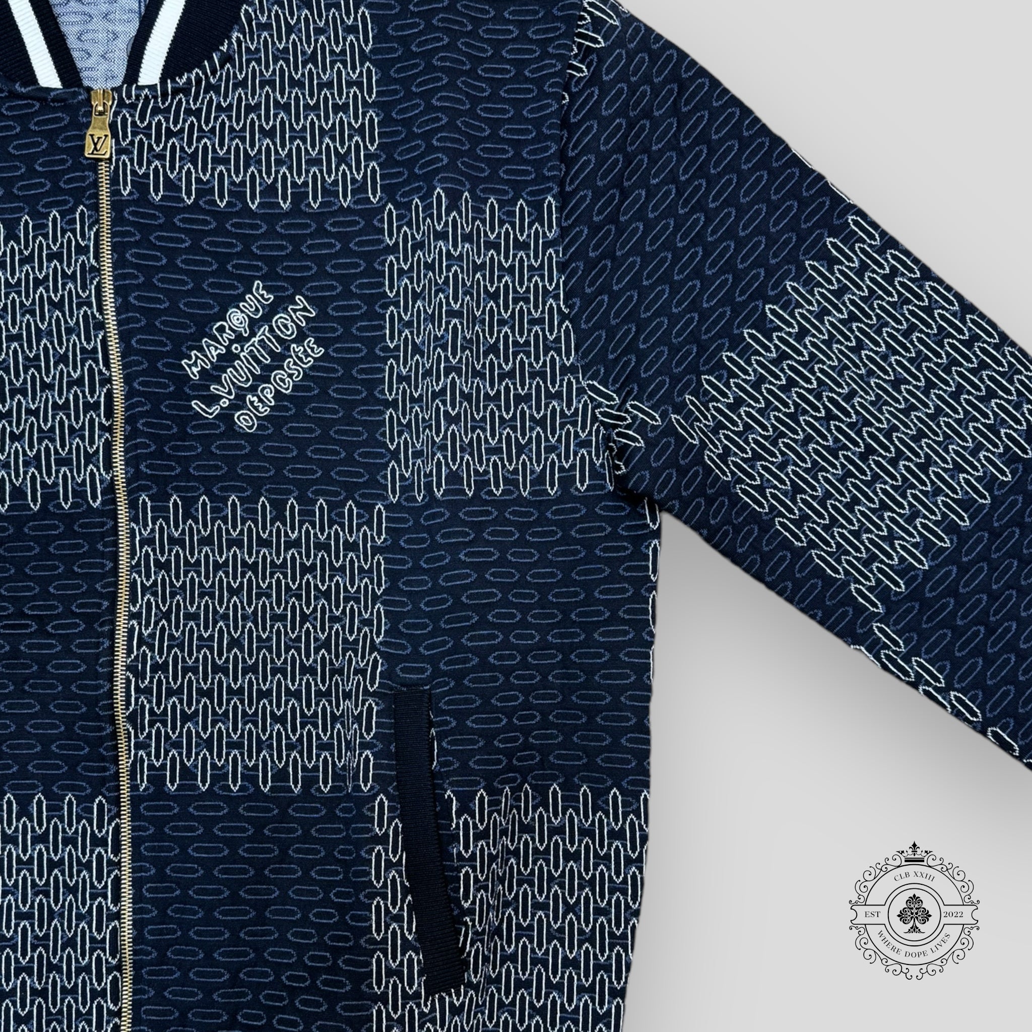 Louis Vuitton Tennis Damier Quilted Cotton Bomber coat jacket in Navy Blue XL Men's