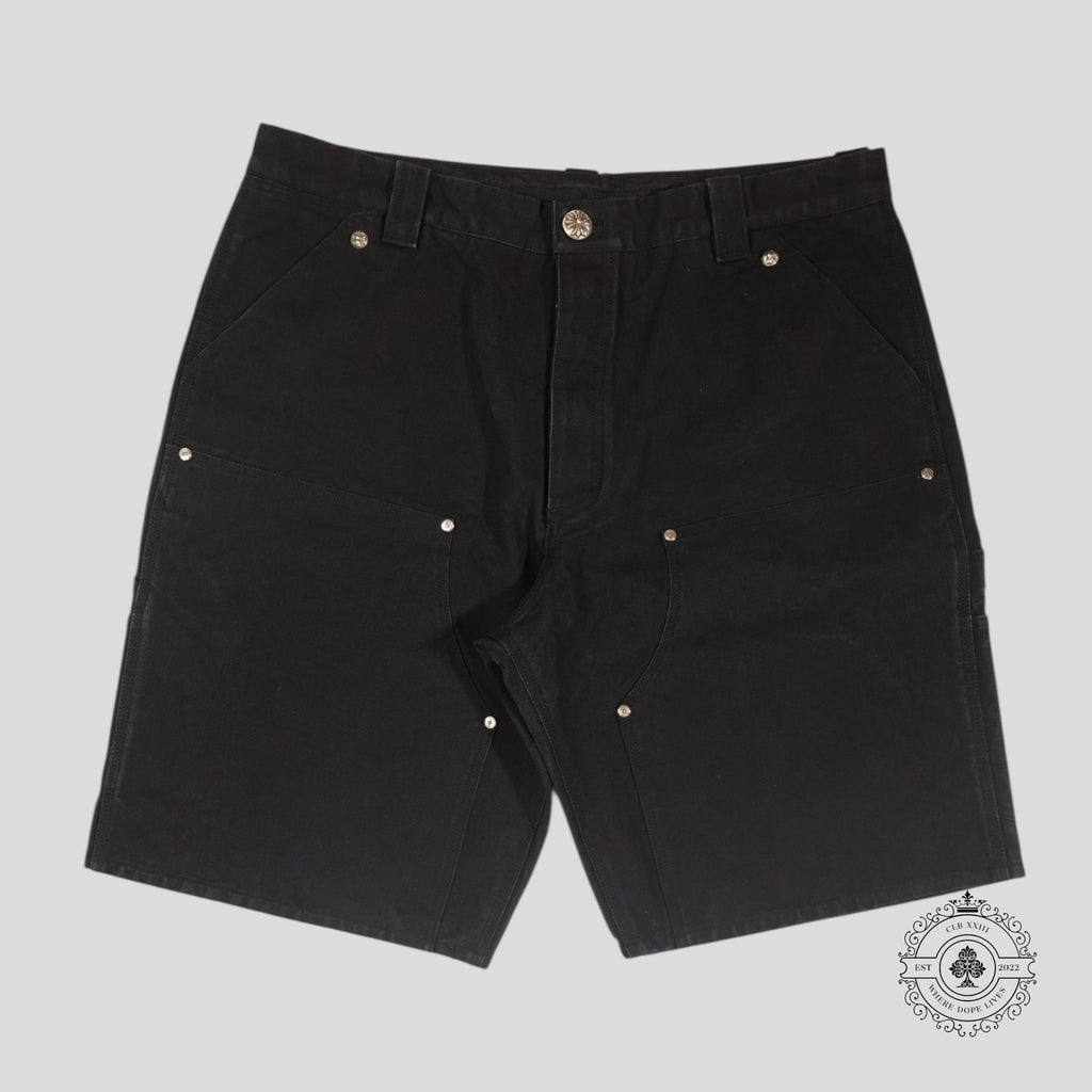 Chrome Hearts 13 Cross Patch Carpenter Shorts in Black cotton & leather 38