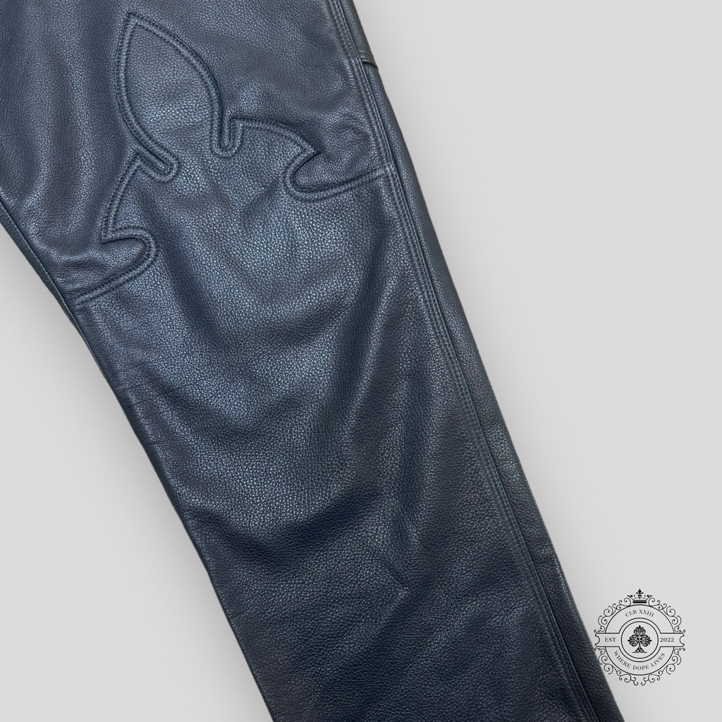 Chrome Hearts Fleur Knee Black Leather Pants men's unisex sterling silver hardware 36
