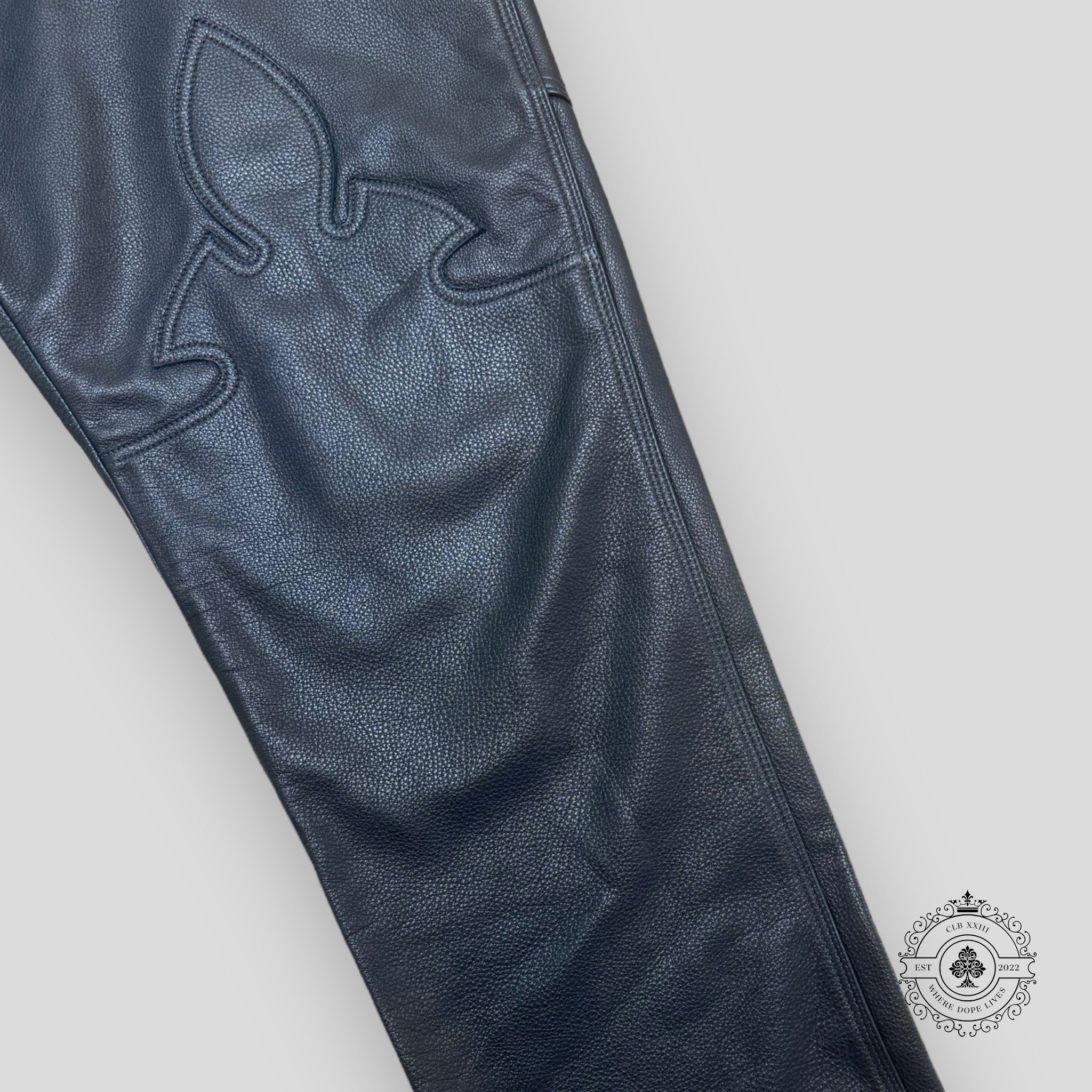 Chrome Hearts Fleur Knee Black Leather Pants men's unisex sterling silver hardware 36