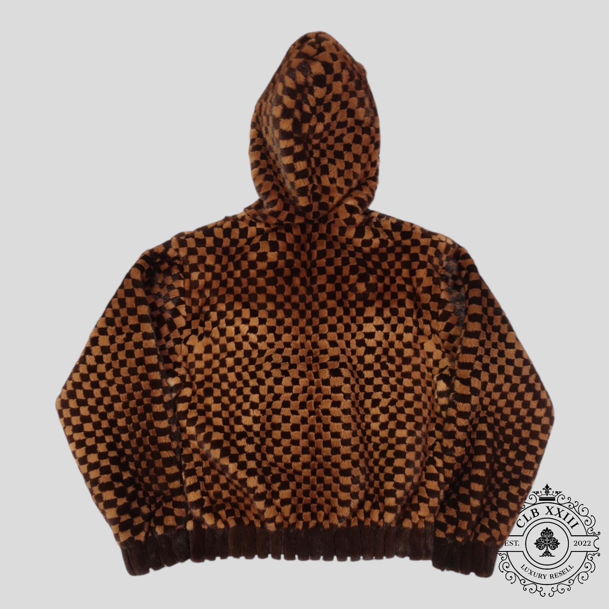 Louis Vuitton Damier Intarsia Mink fur Zipped Hoodie in Brown zip Men's 52