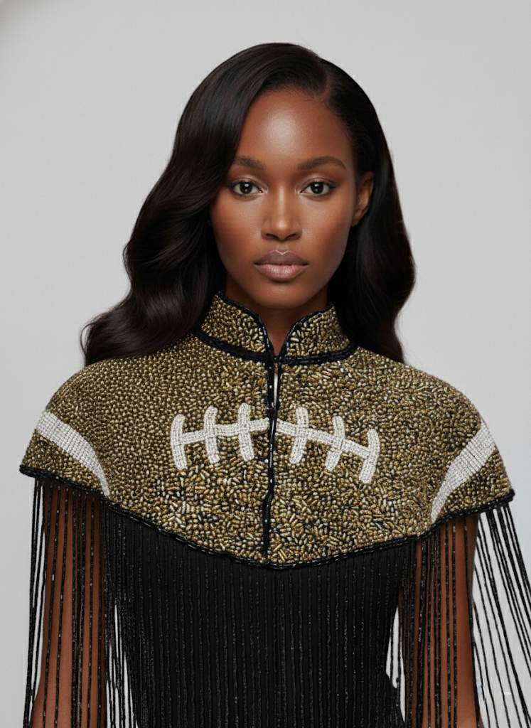 Bronze Football Touchdown Cape Beaded NFL Bling NCAA