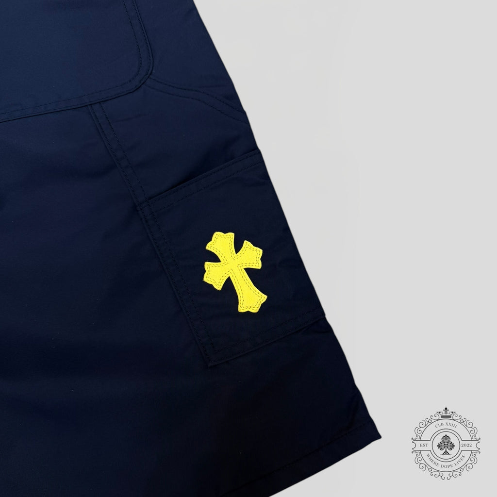 Chrome Hearts Nylon Leather Knee Shorts in Navy men's 33