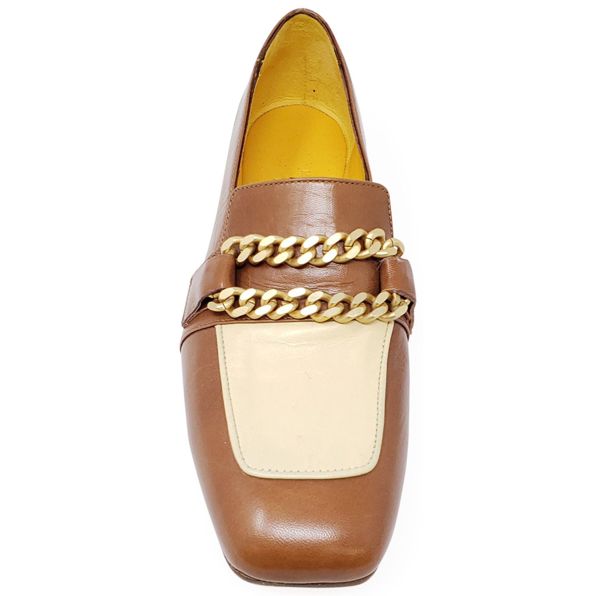 Flat Loafer Tan/Cream Madison Maison Beverly Hills spectator flats w/ gold chain