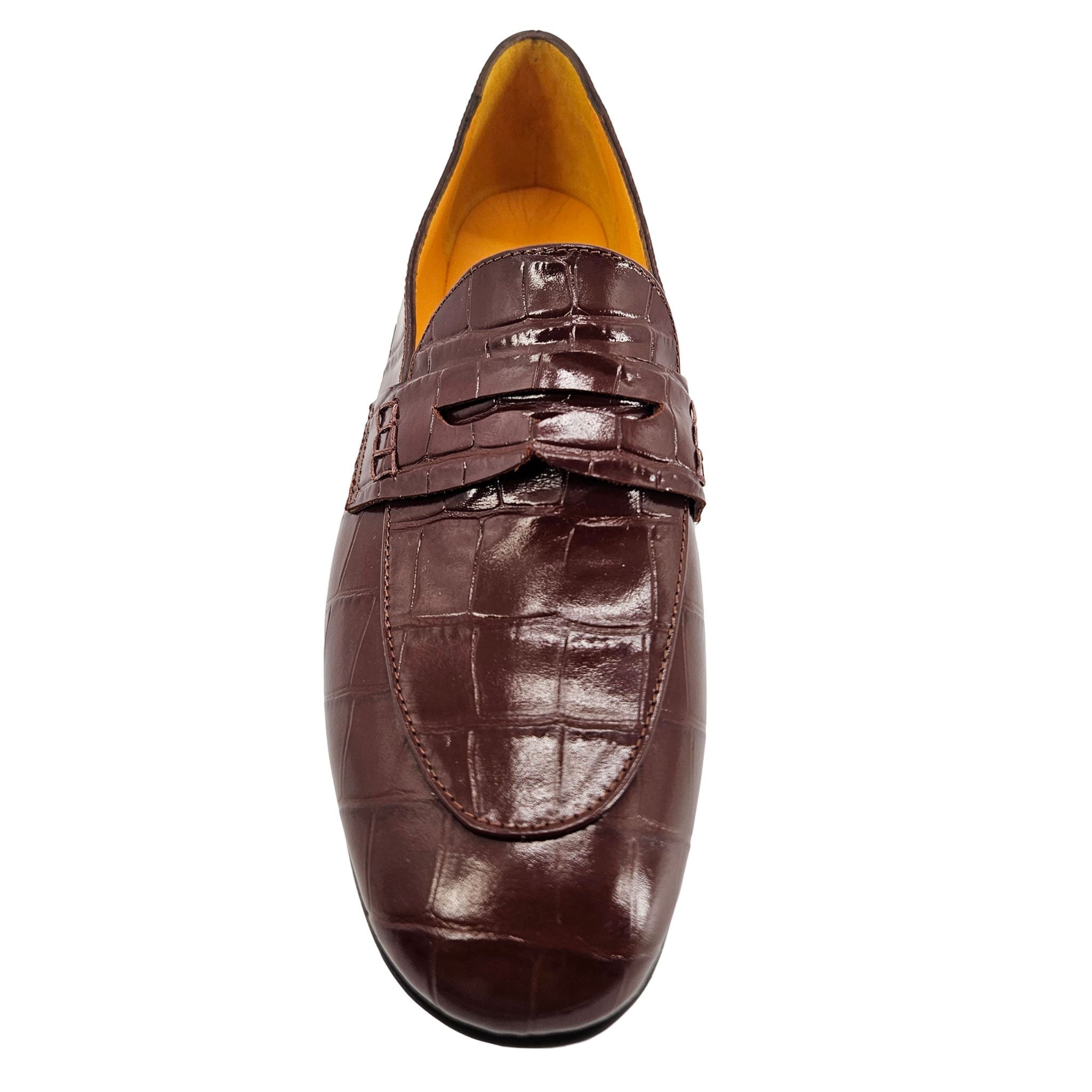 Chocolate Leather Flat Moc Croco Leather Loafer shoes Madison Maison Italy