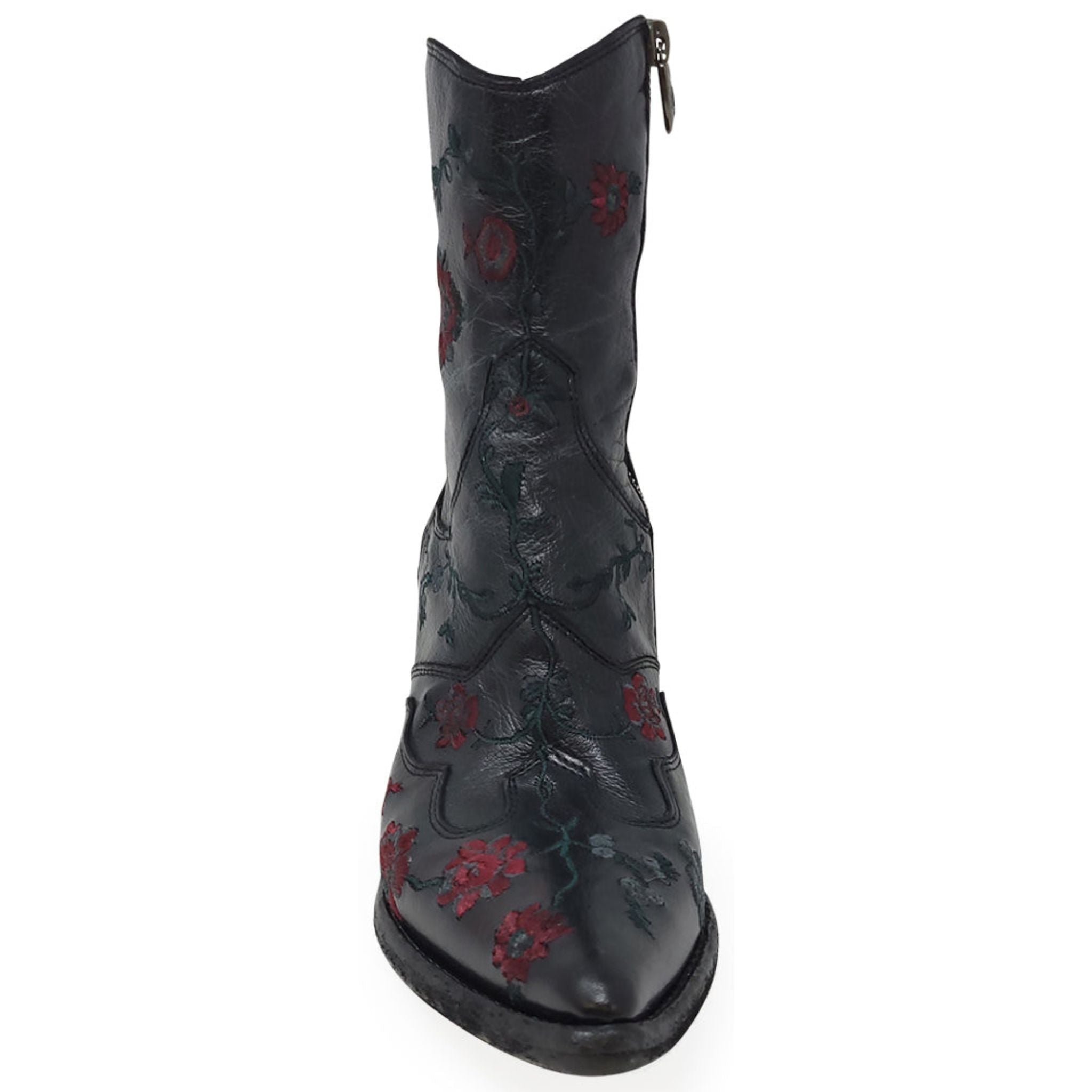 Black red Leather Embroidered Ankle Boot Madison Maison Beverly Hills++