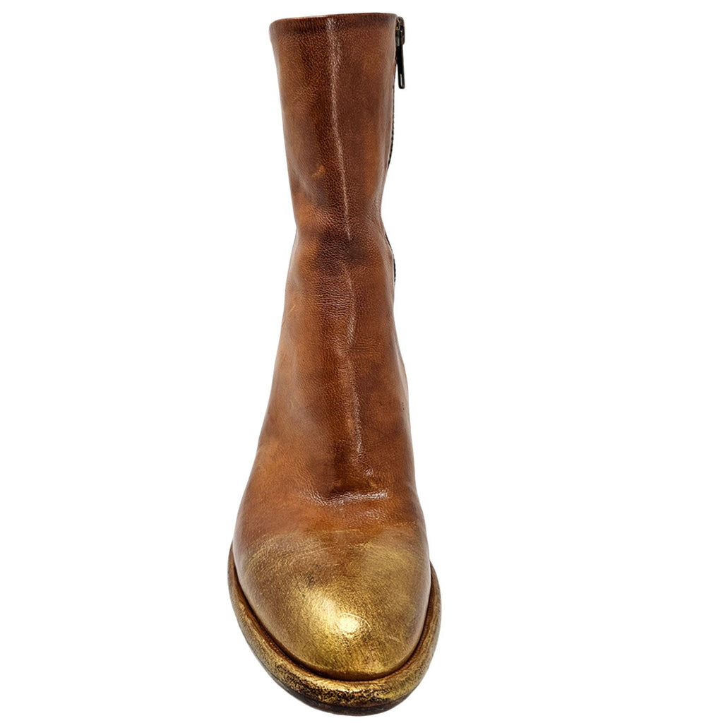 Cognac w/gold Hand Rubbed Ankle Boot leather Madison Maison Beverly Hills