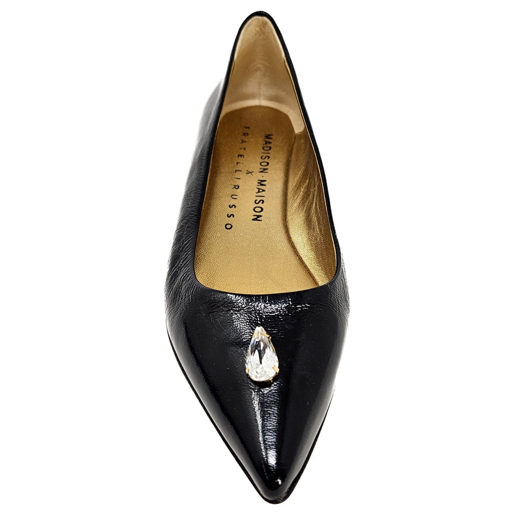 Maira Black patent Pointy Ballet flats With Jewel Rhinestone Maison Italy