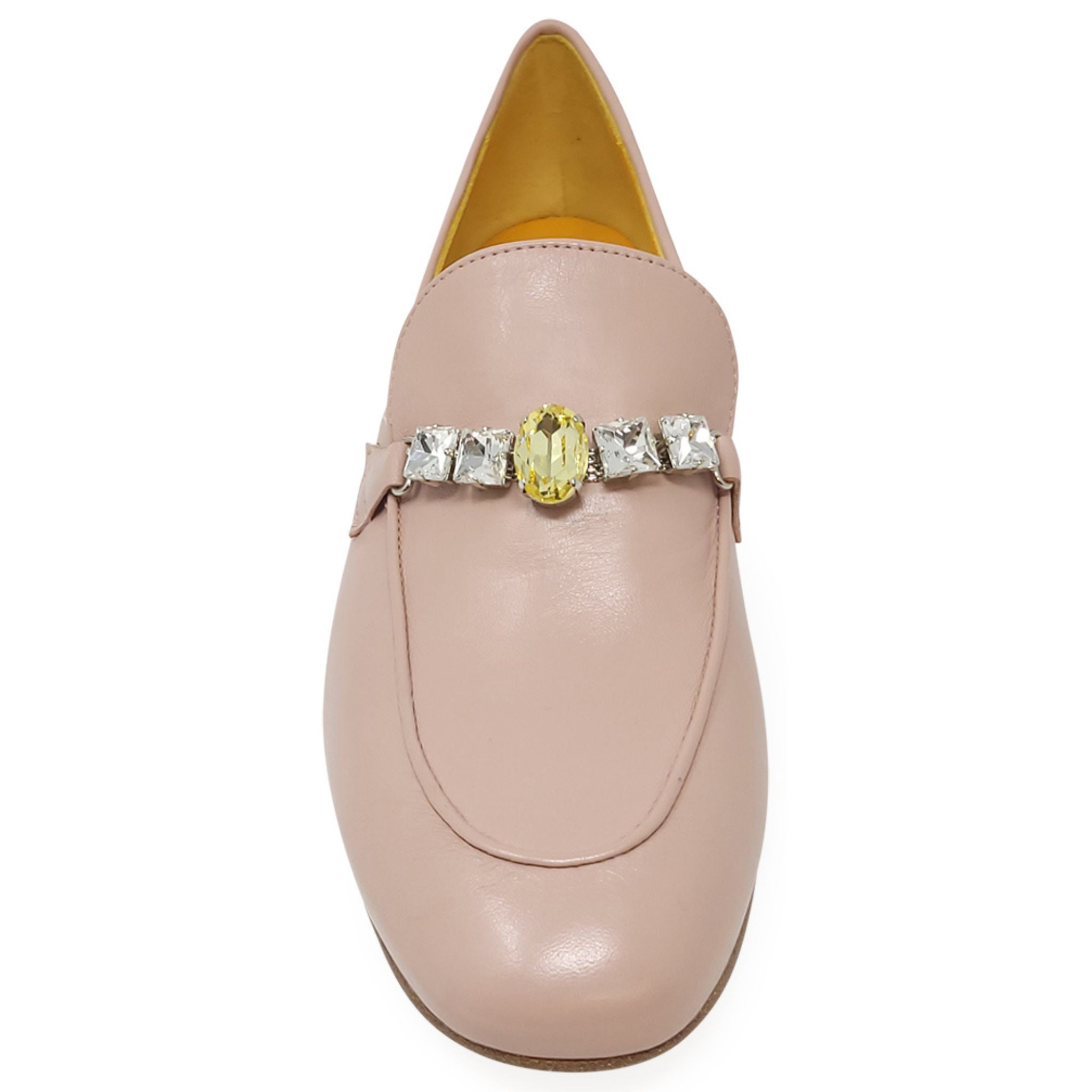 Pink Leather Flat Jeweled Loafer Madison Maison Shoes Pink