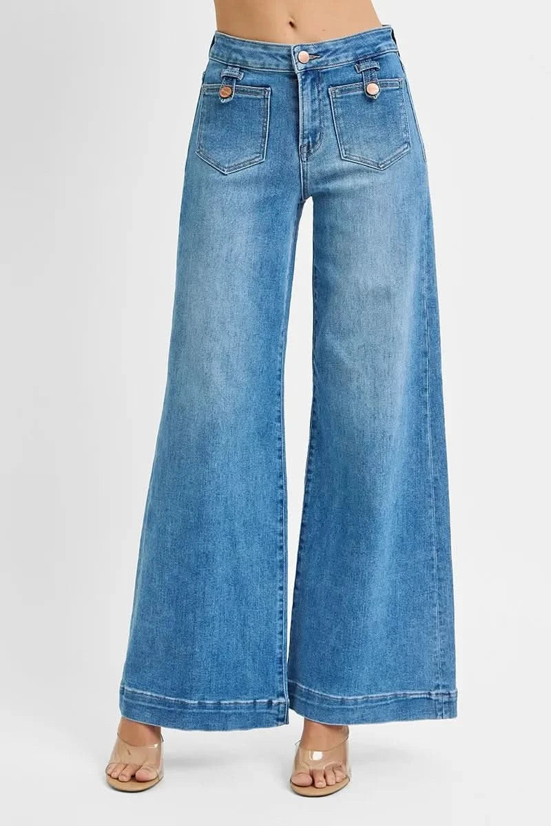 RISEN Mid Rise Wide Leg Jeans With Patch Pockets avail. in Plus Size