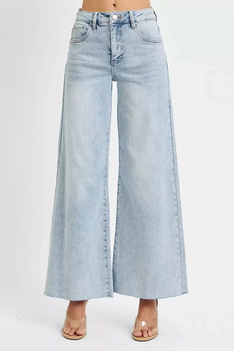 Risen High Rise Ankle Wide Palazzo Blue Jeans Ladies Boutique denim