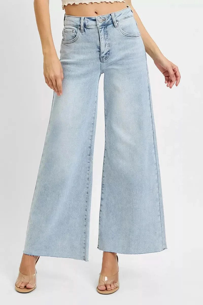 Risen High Rise Ankle Wide Palazzo Blue Jeans Ladies Boutique denim