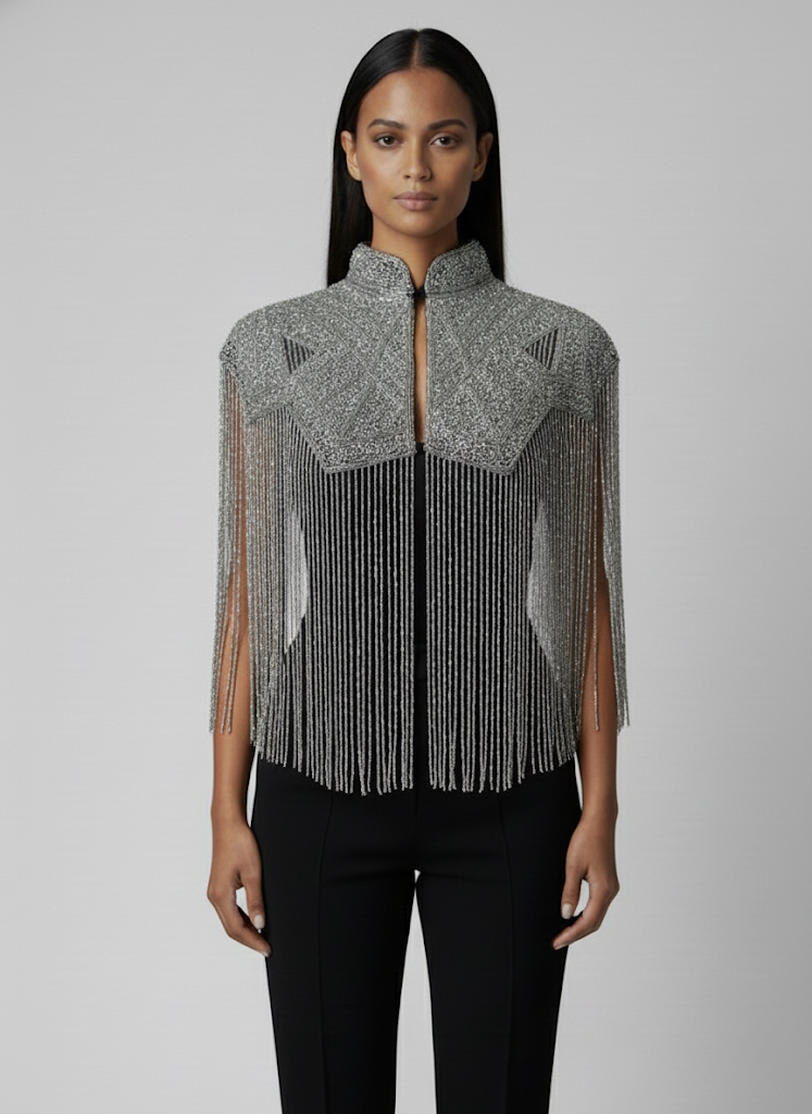 Argent Line Cape Wrap Shawl Beaded Evening Formal Silver