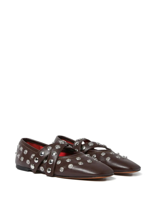 Stella Mccartney ladies Ryder Popper Ballerinas slippers shoes flats brown studded