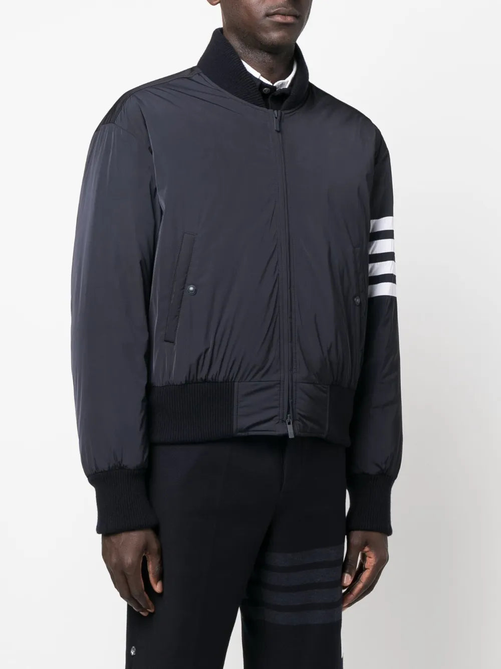Thom Browne Men's Bomber Jacket With 4-Stripe Detail dark navy