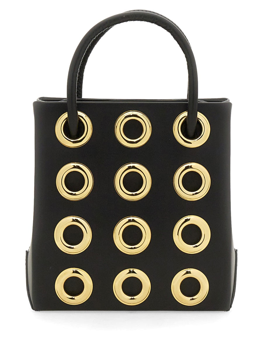 Moschino ladies Leather Bag purse handbag black leather w/gold grommets