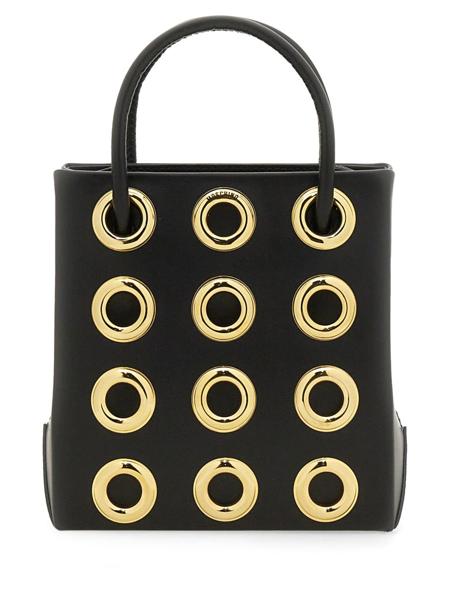 Moschino ladies Leather Bag purse handbag black leather w/gold grommets