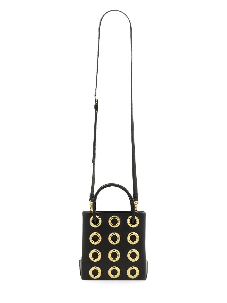 Moschino ladies Leather Bag purse handbag black leather w/gold grommets