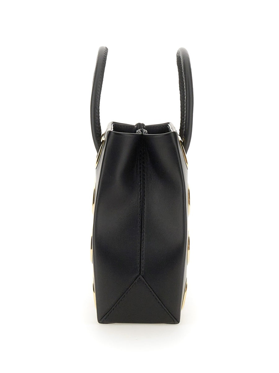 Moschino ladies Leather Bag purse handbag black leather w/gold grommets
