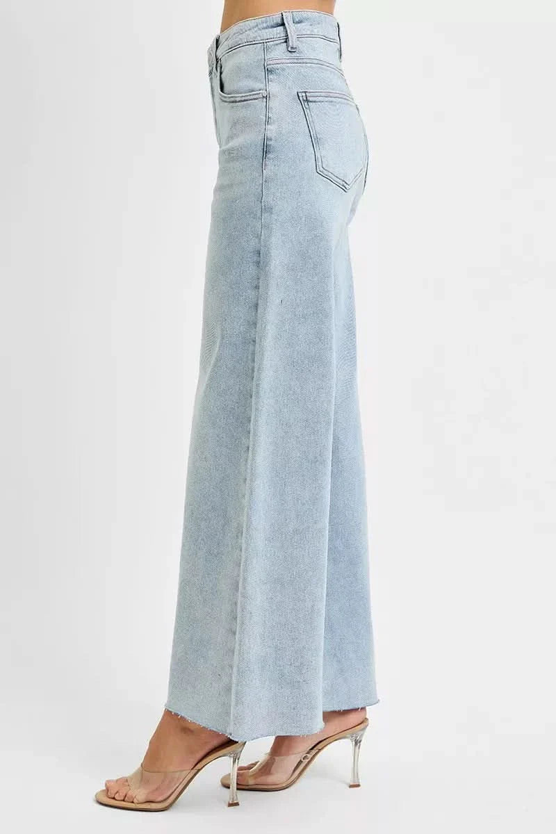 Risen High Rise Ankle Wide Palazzo Blue Jeans Ladies Boutique denim