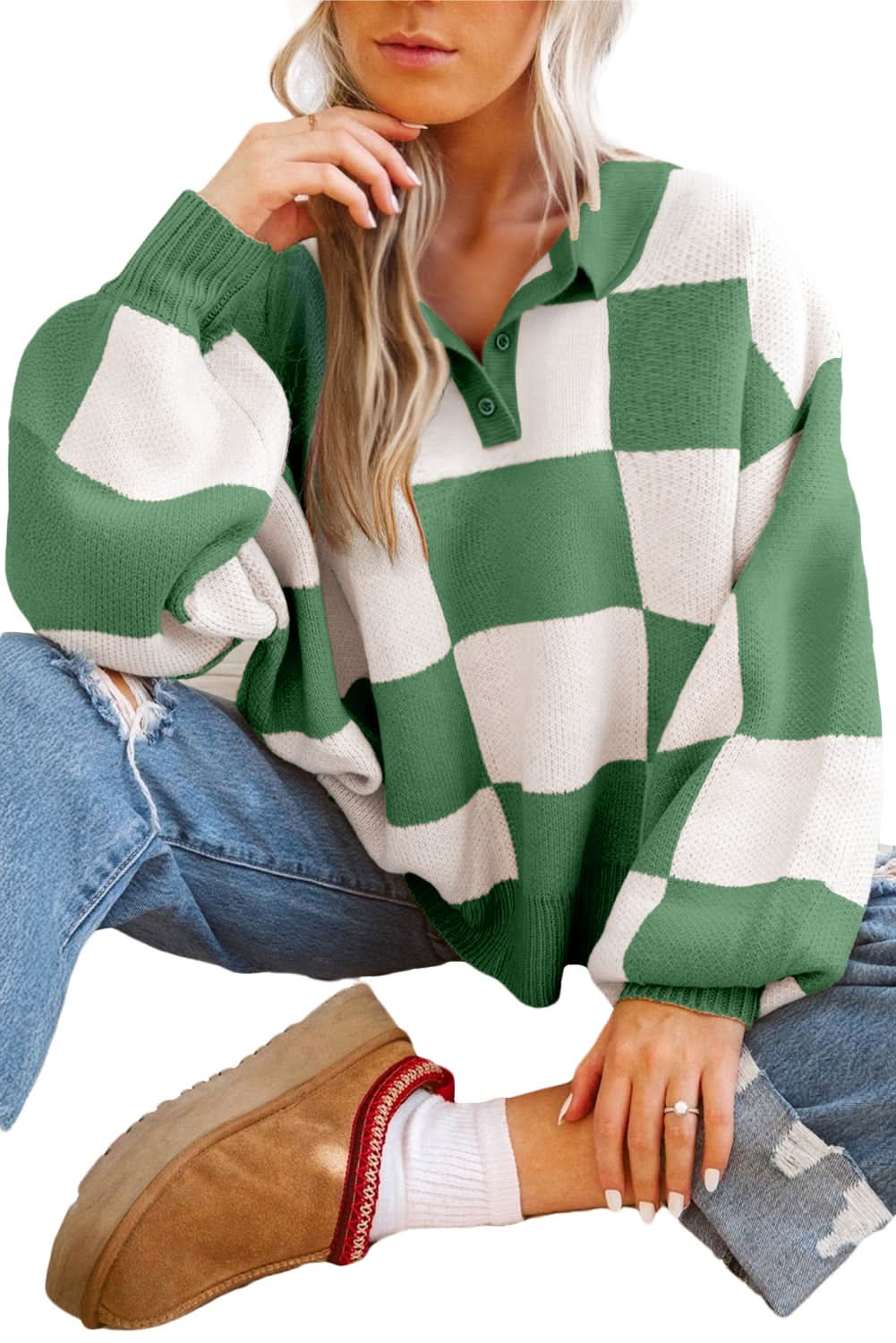 Grapefruit Orange Checkered V Neck Collared Sweater Tennessee Vol  Green Tan