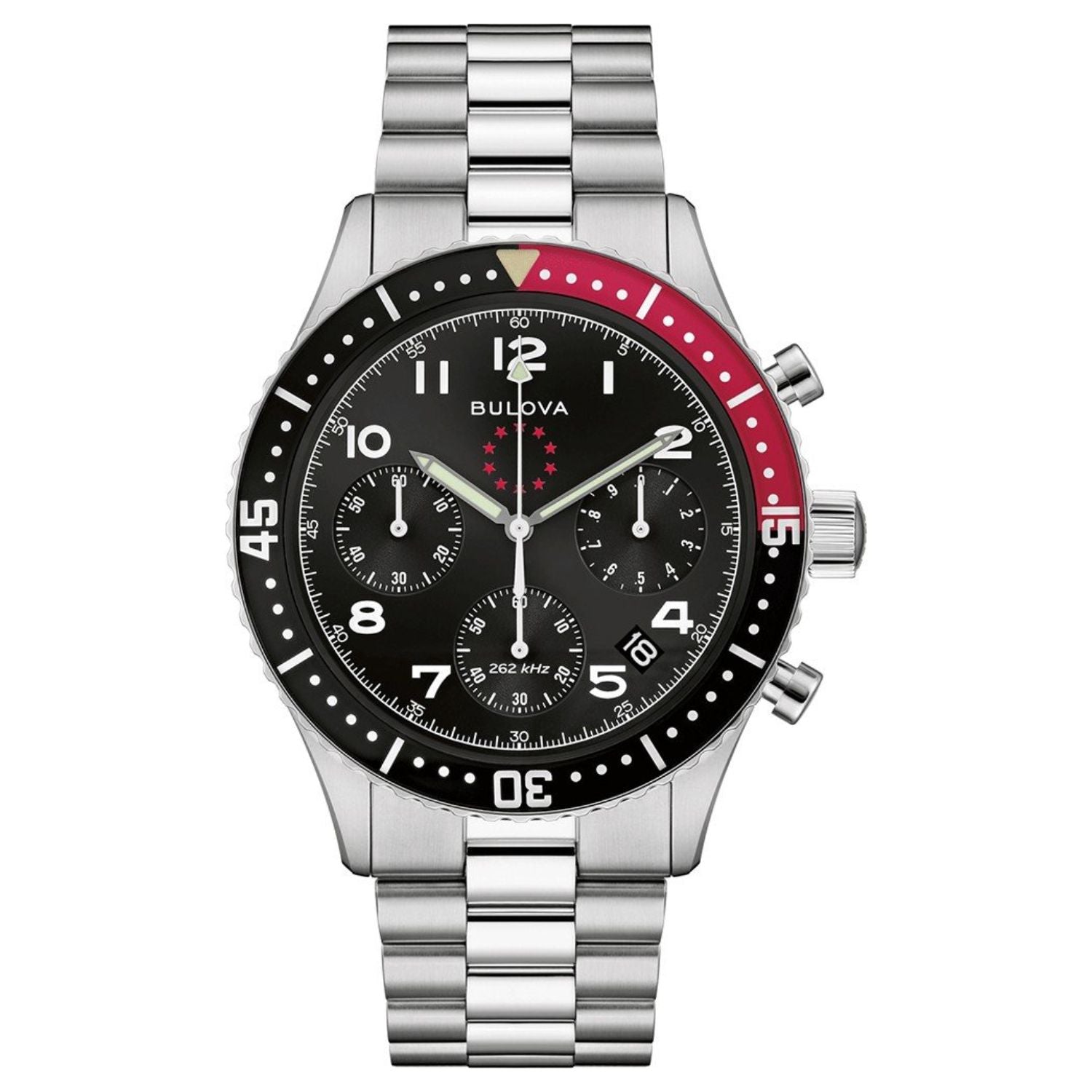 Bulova Men's Marine star watch silver red black water resistant