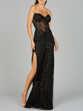Embellished Long Strapless Gown with Slit beads rhinestones sweetheart dress Prom Lara corset