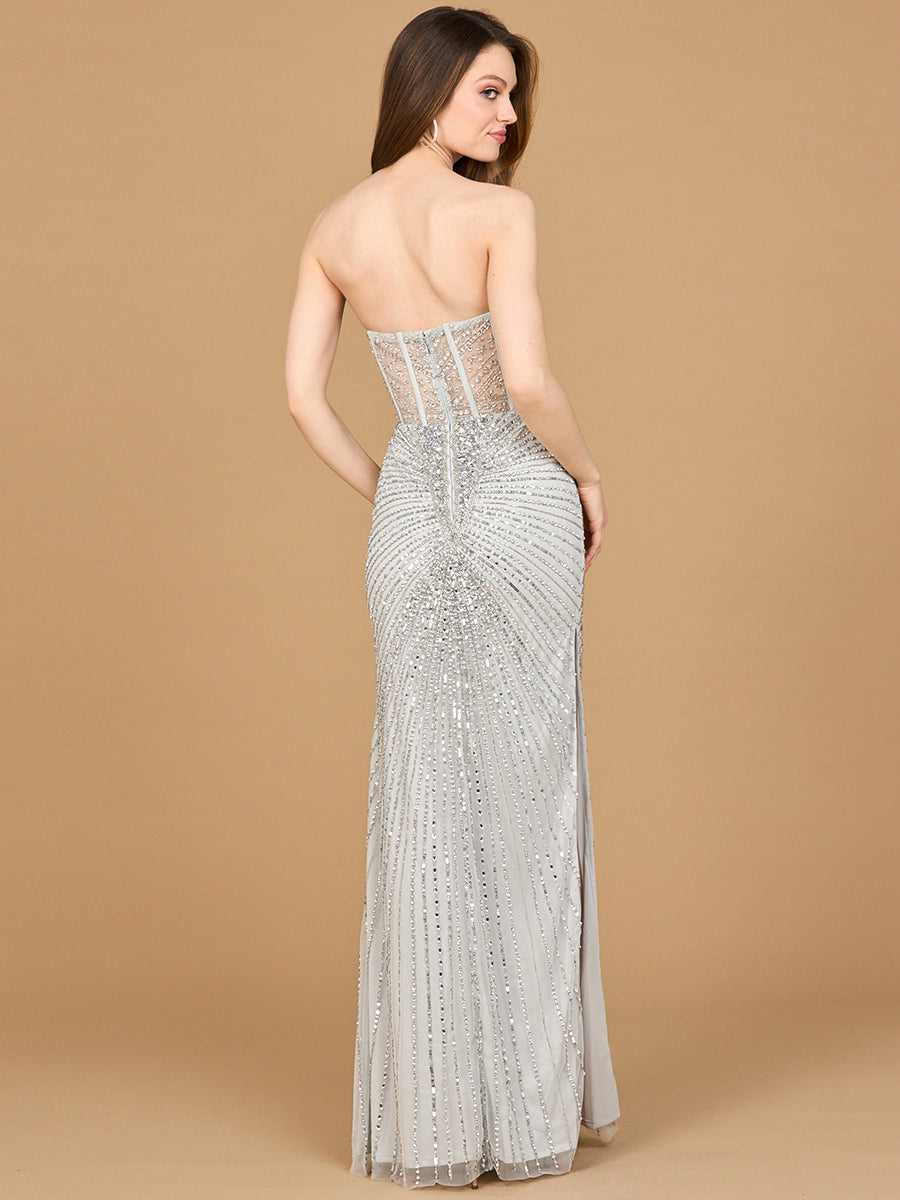 Embellished Long Strapless Gown with Slit beads rhinestones sweetheart dress Prom Lara corset