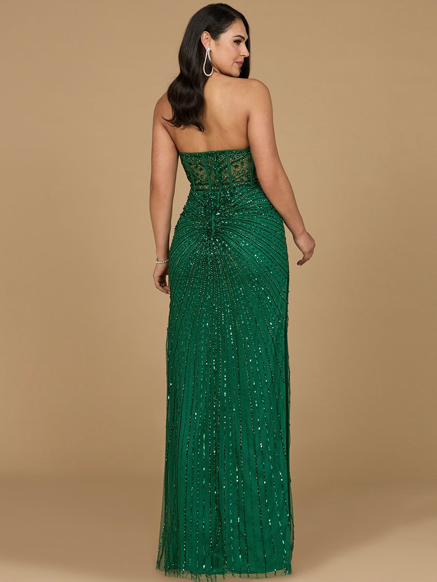 Embellished Long Strapless Gown with Slit beads rhinestones sweetheart dress Prom Lara corset