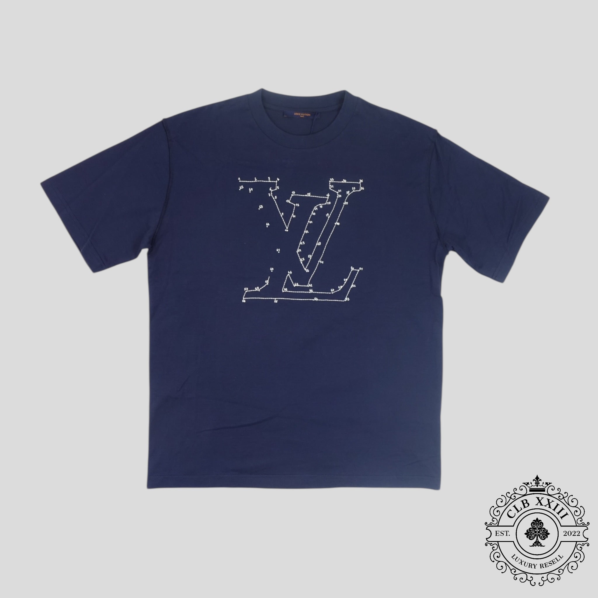 Louis Vuitton LV Stitch Print Embroidered Tee shirt in Navy Blue men's XL