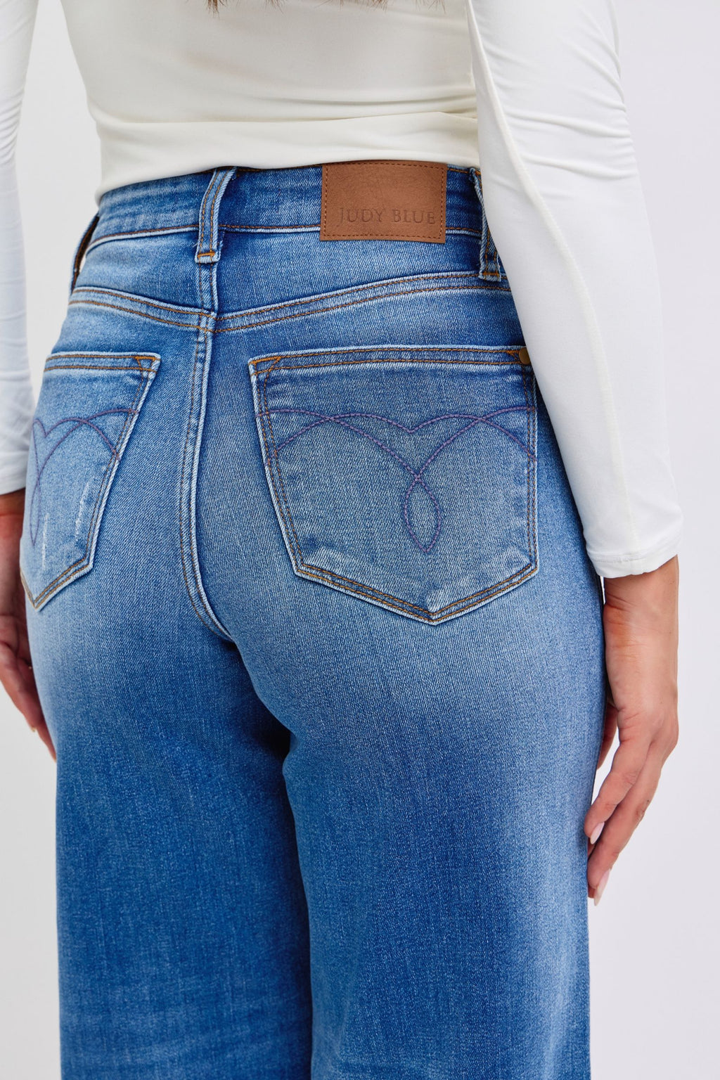 Judy Blue Full Size Distressed High Waist Wide Leg Blue Jeans