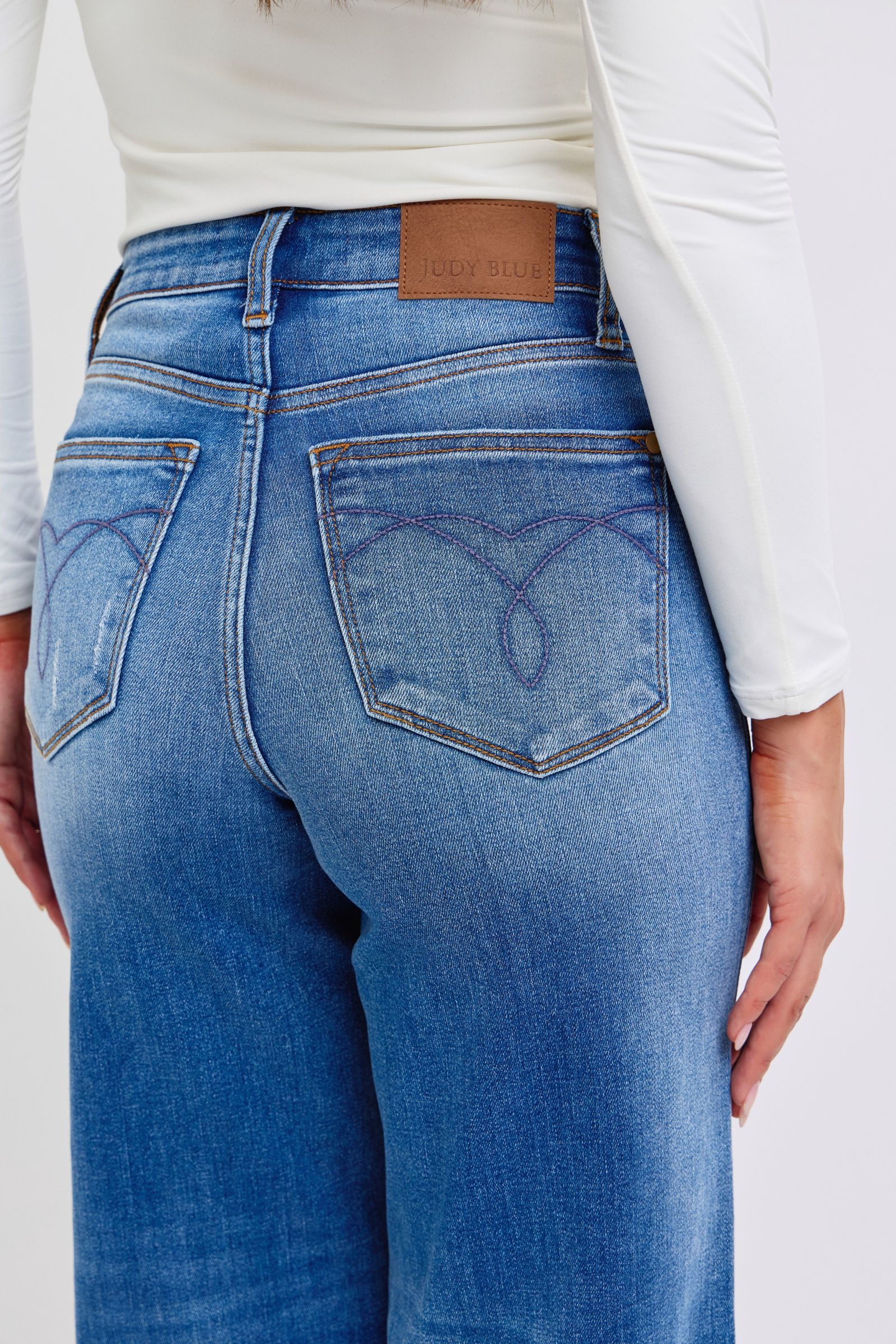 Judy Blue Full Size Distressed High Waist Wide Leg Blue Jeans