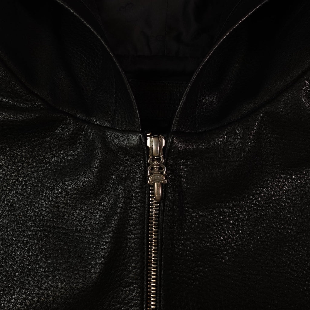 Chrome Hearts Leather Zip Up Hoodie coat jackets in Black men's MED