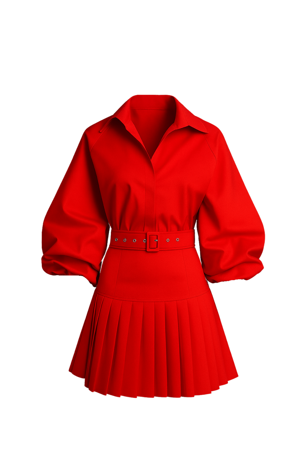 Passion in Paris Bubble Sleeve Skirt Set Red pleated