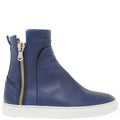 Navy Leather Double Zip Shearling Boot Madison Maison Italy Ankle zip sneaker bootie