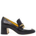 Black & White Leather Mid Heel Loafer shoes W/Chain Madison Maison Italy spectator